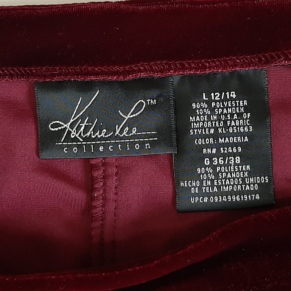 Kathie Lee Collection Burgundy Round Neck Stretch Velvet Long Sleeve Dress - Picture 5 of 5